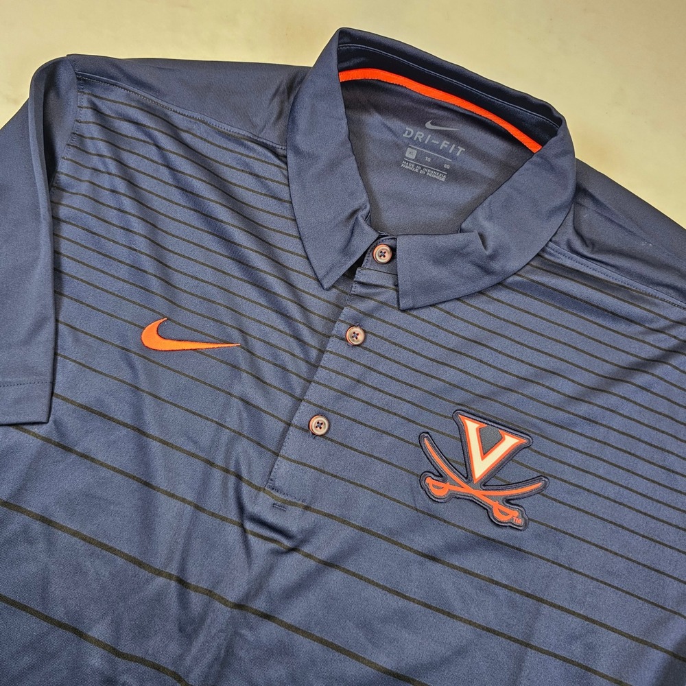 Nike Virginia Cavaliers UVA Polo Shirt Mens XL Navy Blue Dri-FIT Stripe NWT